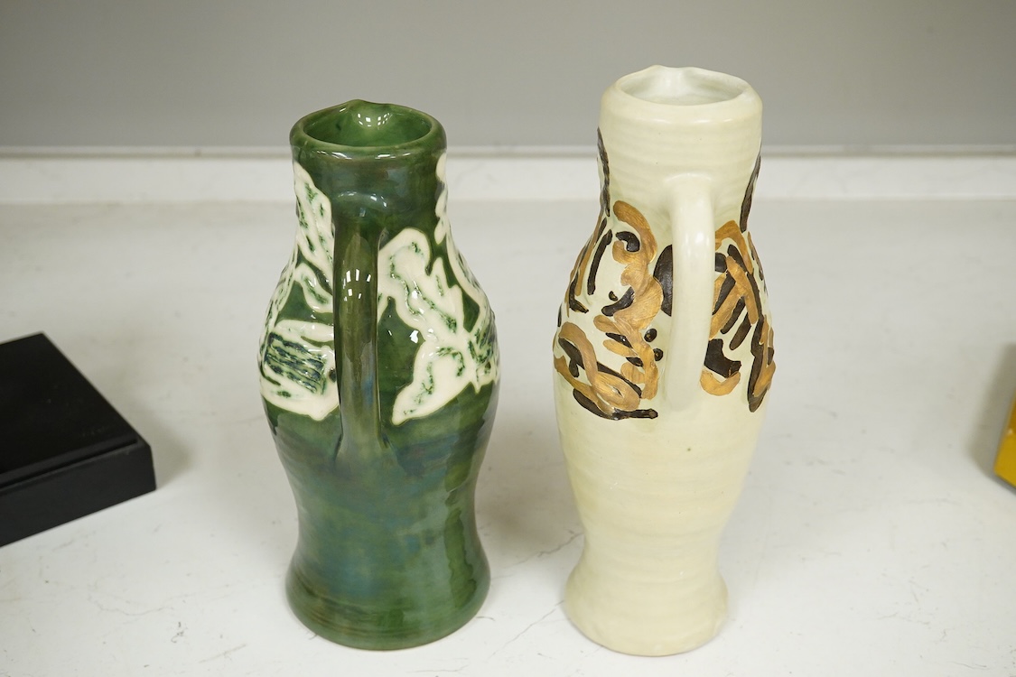 Nicola Tassie (b.1960), Three jugs and a slipware bowl, each signed to the bases, largest 28cm high